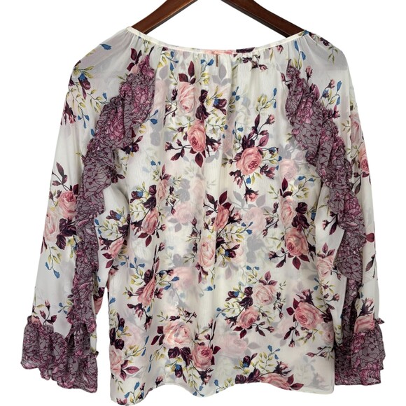Misa Los Angeles Sia Pink White Chiffon Sheer Floral Blouse Women’s Small - Picture 9 of 10